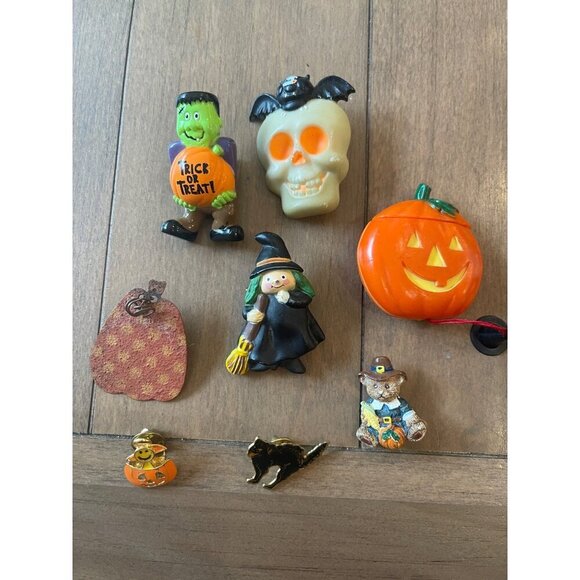 Vintage Halloween Brooch Pin Collection  Pumpkin Witch Cat Bear Skeleton Franken - Picture 9 of 11